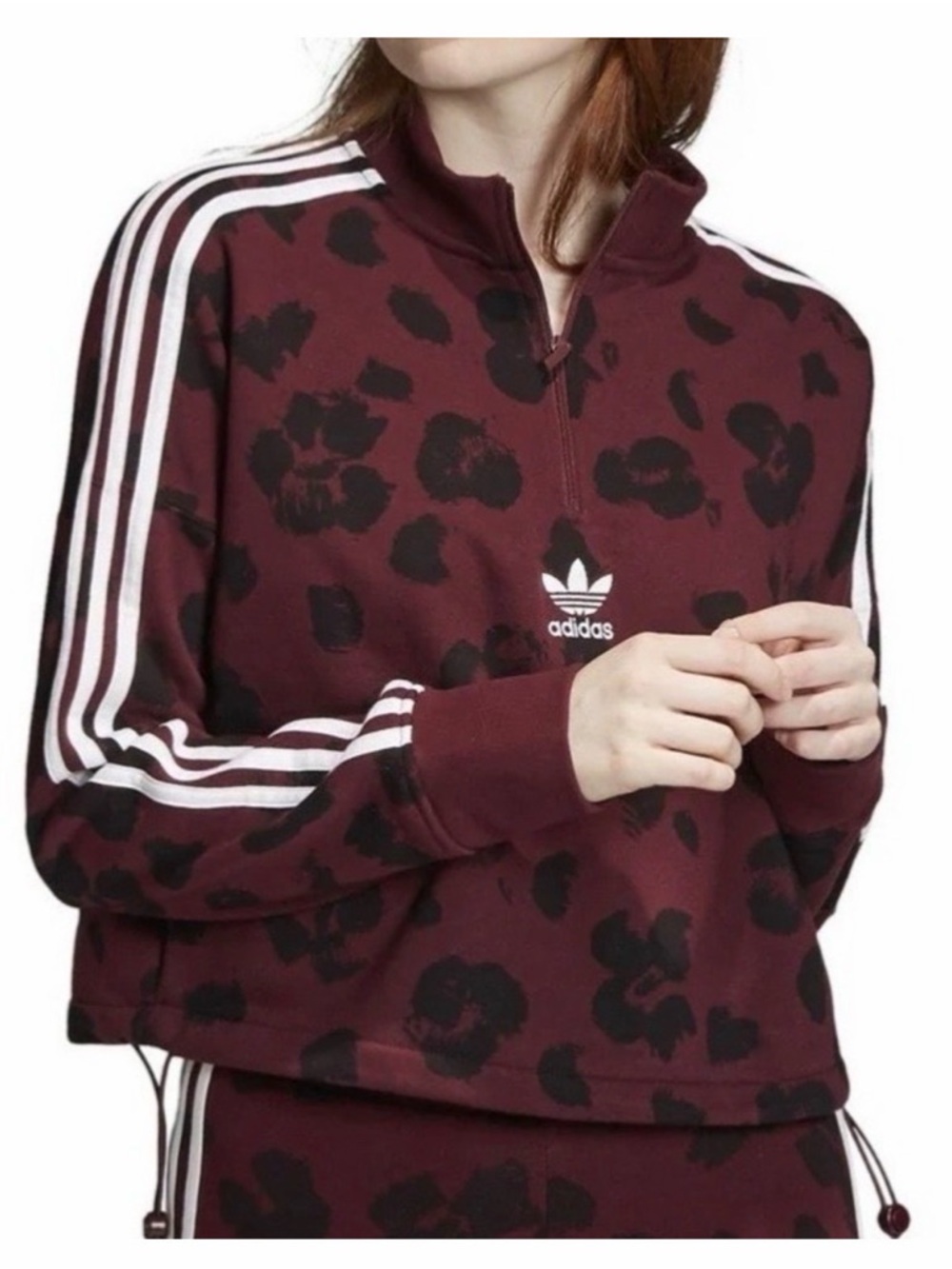 adidas originals Bellista all over Print cropped Quarter Zip Pullover